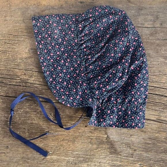 Vintage Handmade Floral Cotton Cottage Prairie Dress w/ Matching Bonnet XS 0 2 4 - Picture 2 of 7